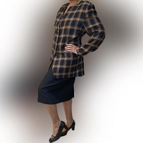 J.Gallery Window Pane Plaid Collarless Suit Size 18 - Picture 5 of 8